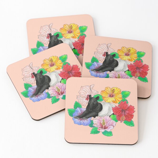 Artikelvorschau, Malaiischer Tapir und Hibiskus - Pfirsich entworfen und verkauft von YuNikDraw.