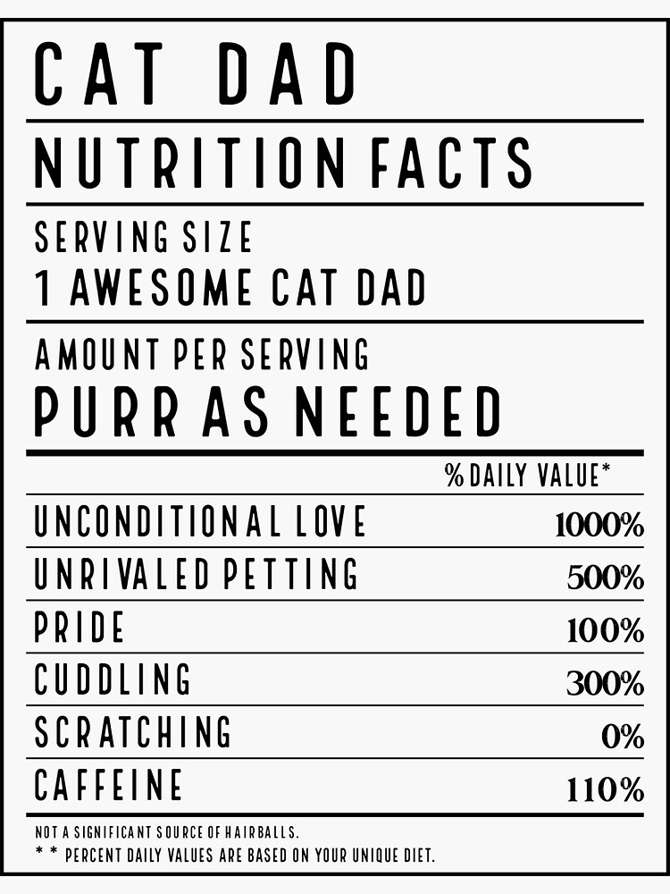 Cat Daddy Funny Cat Dad Nutrition Facts Sticker For Sale By Aboubakr1 Redbubble 7946