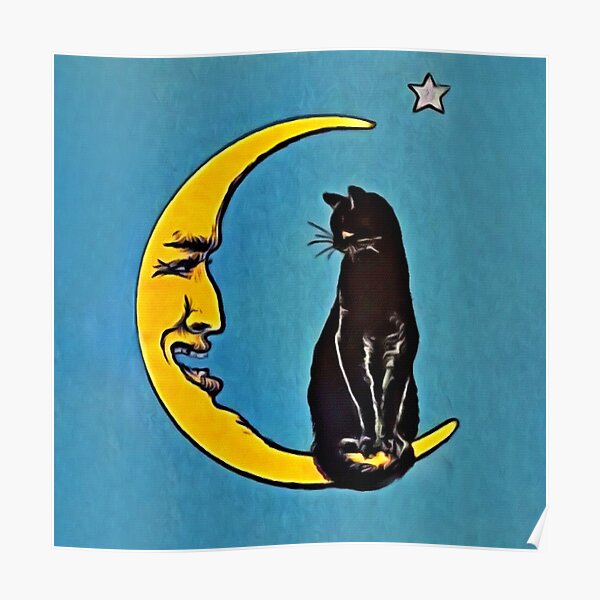 Black Cat & The Moon Poster