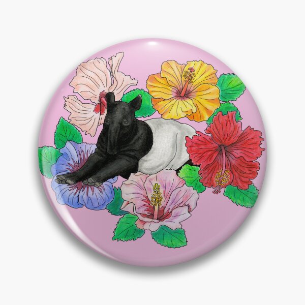 Artikelvorschau, Malaiischer Tapir und Hibiskus - Pink entworfen und verkauft von YuNikDraw.