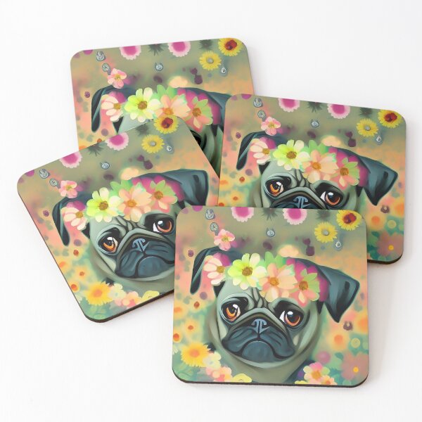 Item preview, Pretty Flowers Dog Cute Pug designed and sold by CattlettArt.