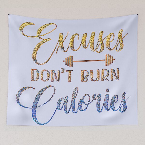 Item preview, Excuses Don't Burn Calories. [Workout Motivation.] Gorgeous Blue and Gold Mosaic Lettering. designed and sold by CristalleLisa.