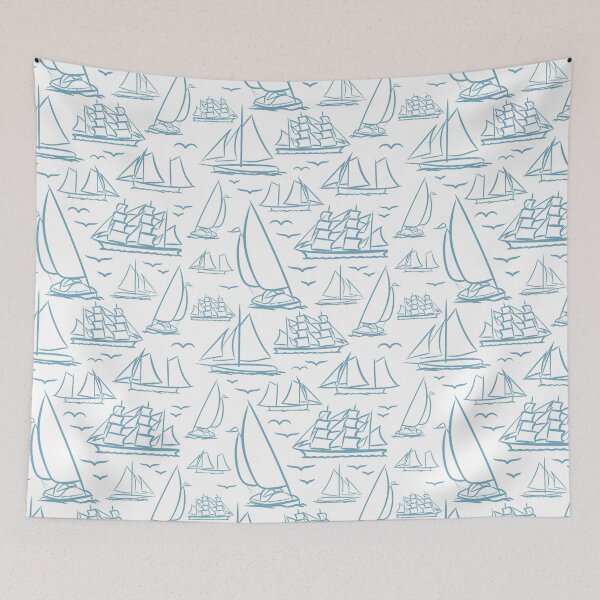 Item preview, Light Blue Classic Boats Pattern  designed and sold by seasprayart.