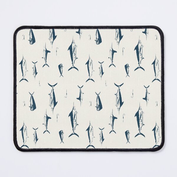 Item preview, Marlin, Mahi + Hooks, Navy Blue, Natural, Classic Offshore Fish Pattern designed and sold by Melissa MacMichael Art + Design.