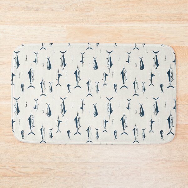 Item preview, Marlin, Mahi + Hooks, Navy Blue, Natural, Classic Offshore Fish Pattern designed and sold by Melissa  MacMichael Art + Design.