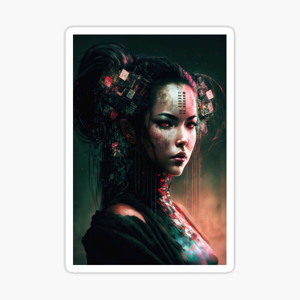 Futuristic Cyberpunk Geisha- Coded Sticker