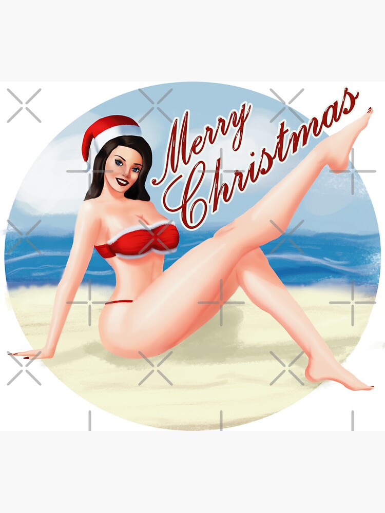 Merry Christmas! Sexy Mrs Claus Pin Up Girl Art At The Beach