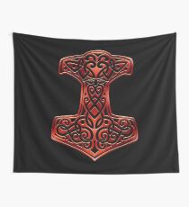 Mjölnir Thor's Hammer - Nordic Knotwork Viking Mythology Wall Tapestry
