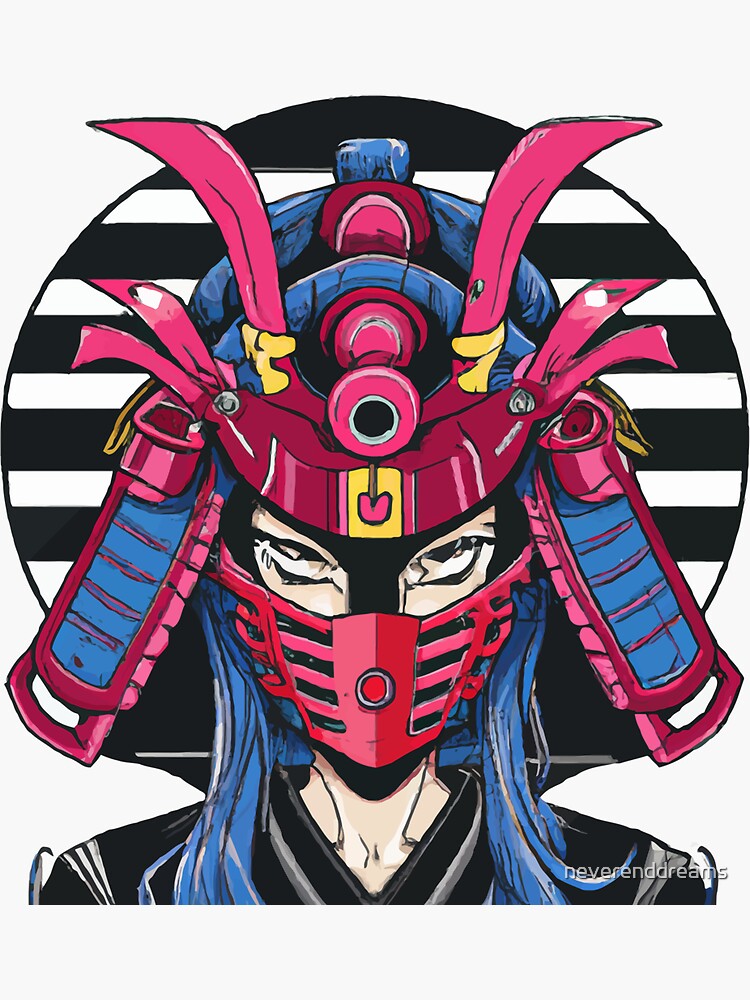 Cool Japanese Samurai Geisha Girl Mask Colorful Illustration Sticker For Sale By 0190