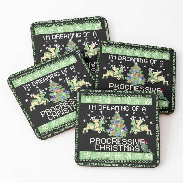 Item preview, PMD00017 Progressive Movement Designs Dreaming of Progressive Christmas green reindeer on black not ugly sweater for progressives designed and sold by ProgressiveLeft.
