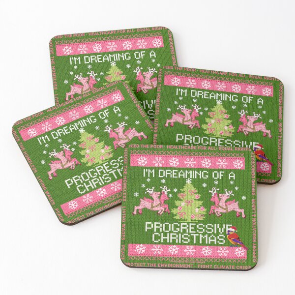 Item preview, PMD00018 Progressive Movement Designs Dreaming of Progressive Christmas reindeer on green not ugly sweater for progressives designed and sold by ProgressiveLeft.