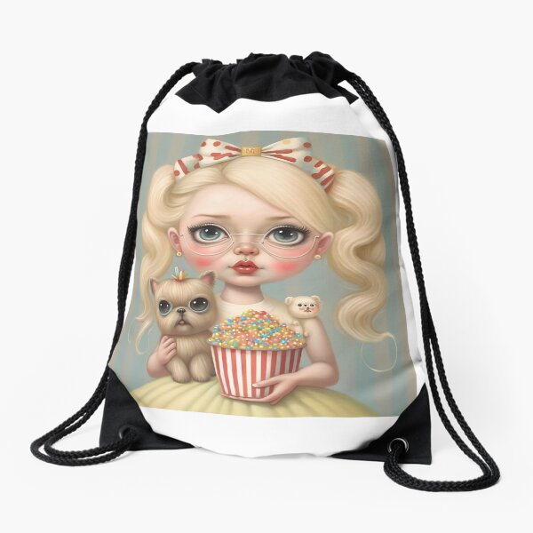 Candy girl with cute dog Drawstring Bag
