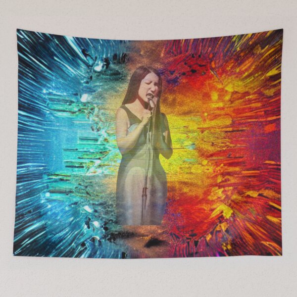 Item preview, Woman Singing With Colorful Abstract Background designed and sold by Rell1970.