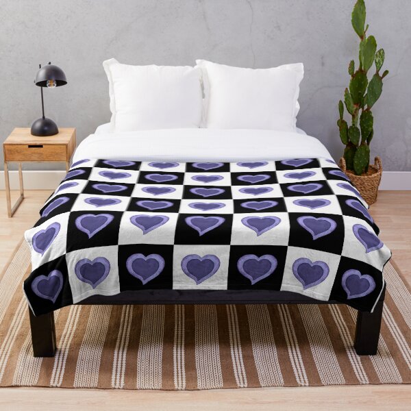 Item preview, Violet watercolor hearts black and white checkered pattern designed and sold by RisingAir.