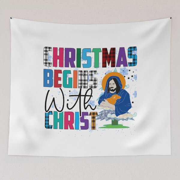 Item preview, Christmas Begins With Christ Plaid Cross Santa | Merry Christmas Jesus Christ greetings | Gifts for Christmas lovers designed and sold by ThanksVibe.
