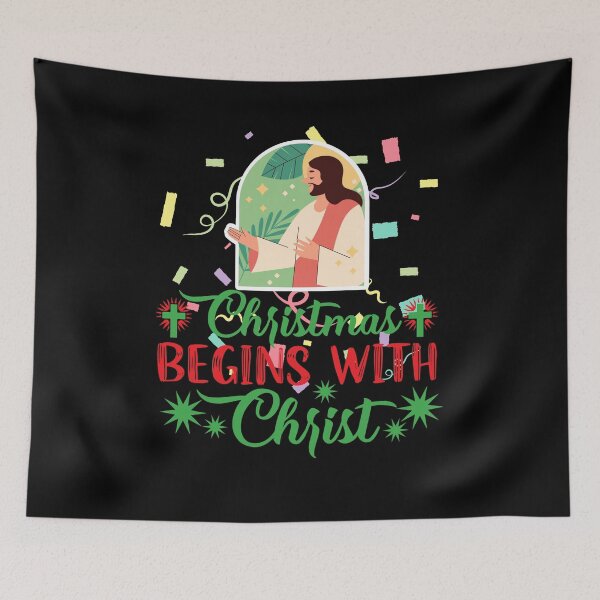 Item preview, Christmas Begins With Christ Plaid Cross Santa | Merry Christmas Jesus Christ greetings | Gifts for Christmas lovers designed and sold by ThanksVibe.