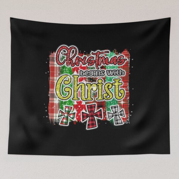 Item preview, Christmas Begins With Christ Plaid Cross Santa | Merry Christmas Jesus Christ greetings | Gifts for Christmas lovers designed and sold by ThanksVibe.