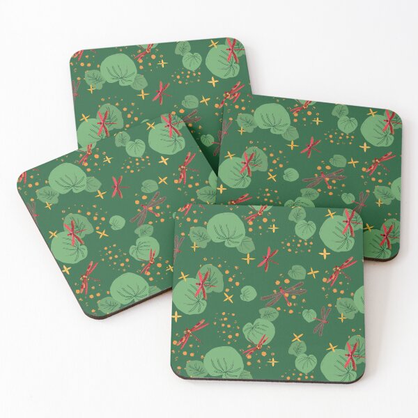 Item preview, Thailand red dragonflies dancing among the lily pads - green, red, yellow designed and sold by Ingrid Poole.