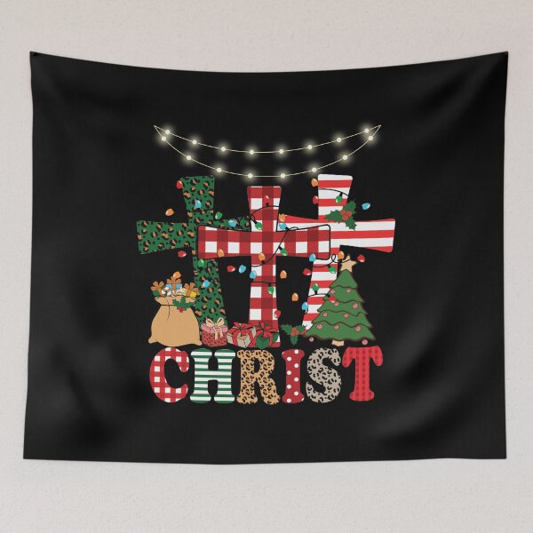 Item preview, Christmas Begins With Christ Plaid Cross Santa | Merry Christmas Jesus Christ greetings | Gifts for Christmas lovers designed and sold by ThanksVibe.