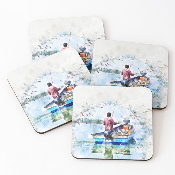 Item preview, Woman Fishing on a Boat Surrounded by Birds as Watercolor (AI Generated Art) designed and sold by Cowboy Folly.