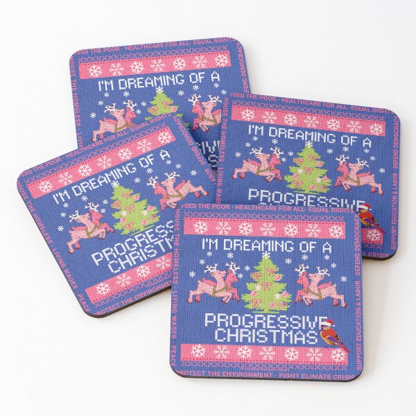 Item preview, PMD00020 Progressive Movement Designs Dreaming of Progressive Christmas reindeer on blue ugly sweater for progressives designed and sold by ProgressiveLeft.