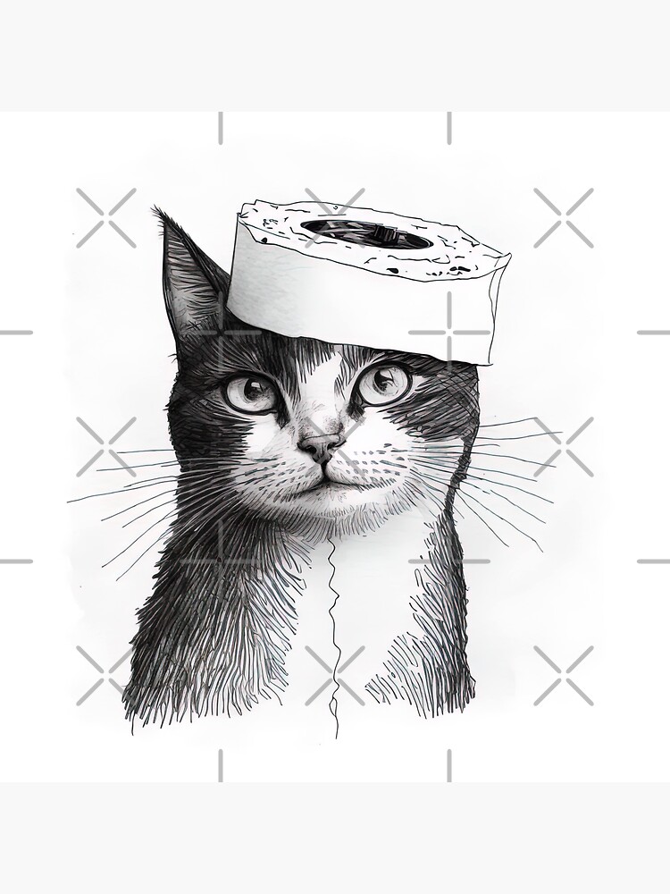 "Cat Art Print, Bathroom Wall, Funny Cat Art" Sticker for Sale by