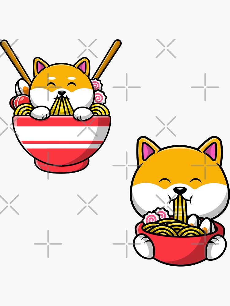 "Cute kawaii dog eats ramen" Sticker for Sale by StickerPalace Redbubble