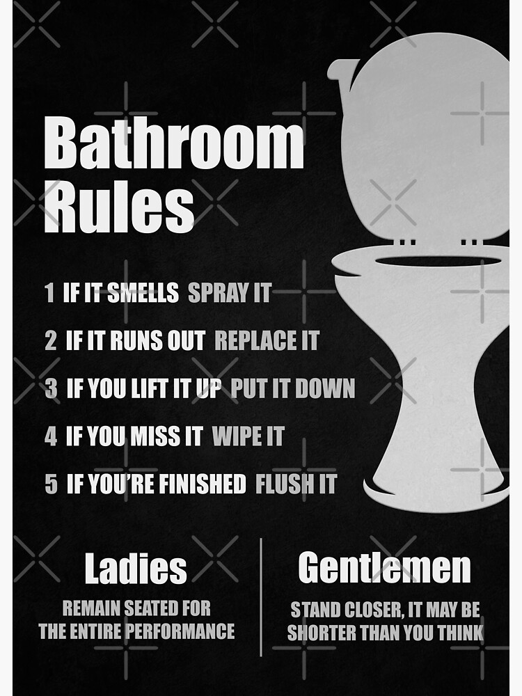 "Funny Bathroom Rules Sign Custom Toilet Humor Decor" Sticker for Sale