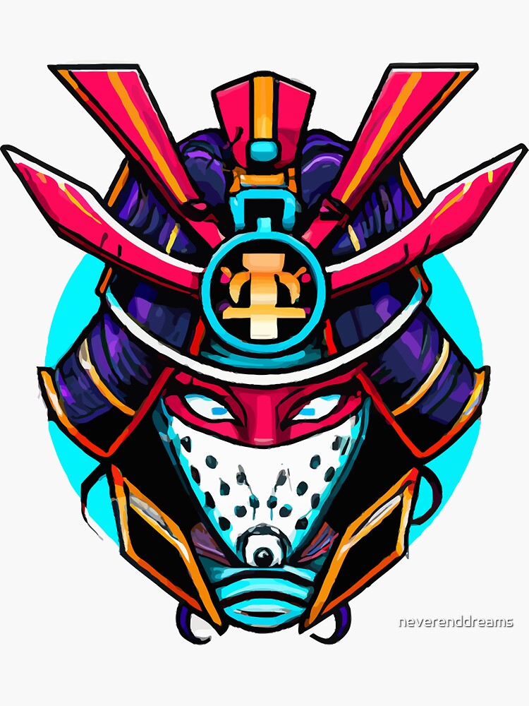 "Cool Japanese Samurai Geisha Girl Mask Colorful Illustration" Sticker