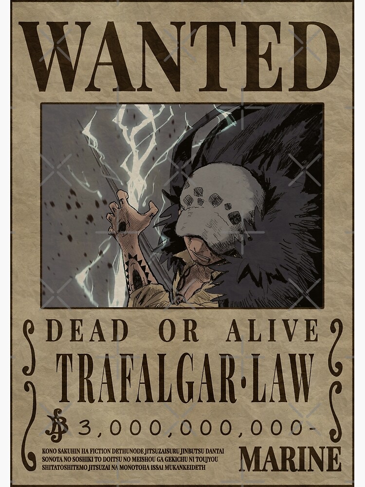 Trafalgar D Water Law Poster Bounty One Piece Wanted Poster For Sale