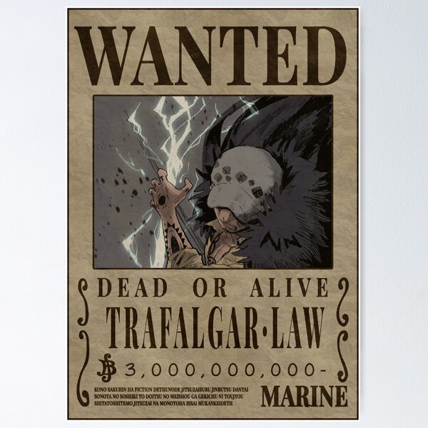 Trafalgar D Water Law Poster Bounty One Piece Wanted Póster