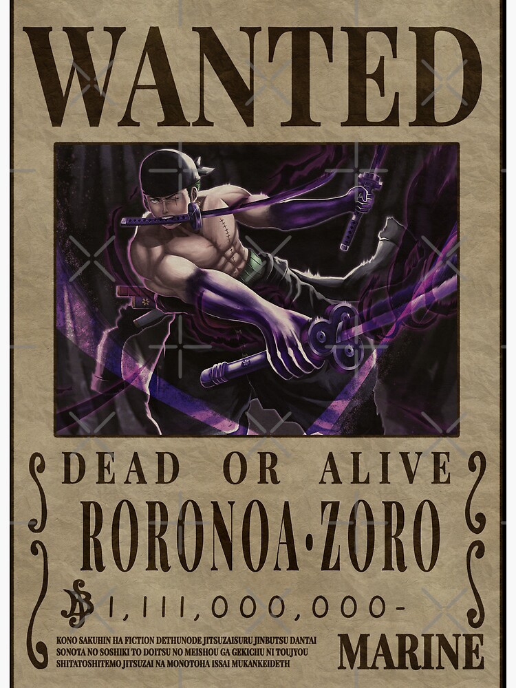 Zoro Bounty Wanted Poster One Piece Art Print by Anime One Piece