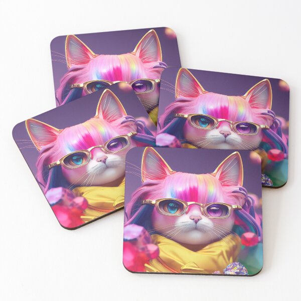 Item preview, Сolorful glamorous portrait of a cat in glasses designed and sold by NadiiaSemyroz.