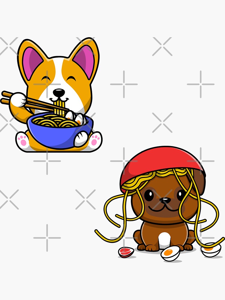 "Little kawaii dogs eat ramen noodles." Sticker for Sale by Sticker ...