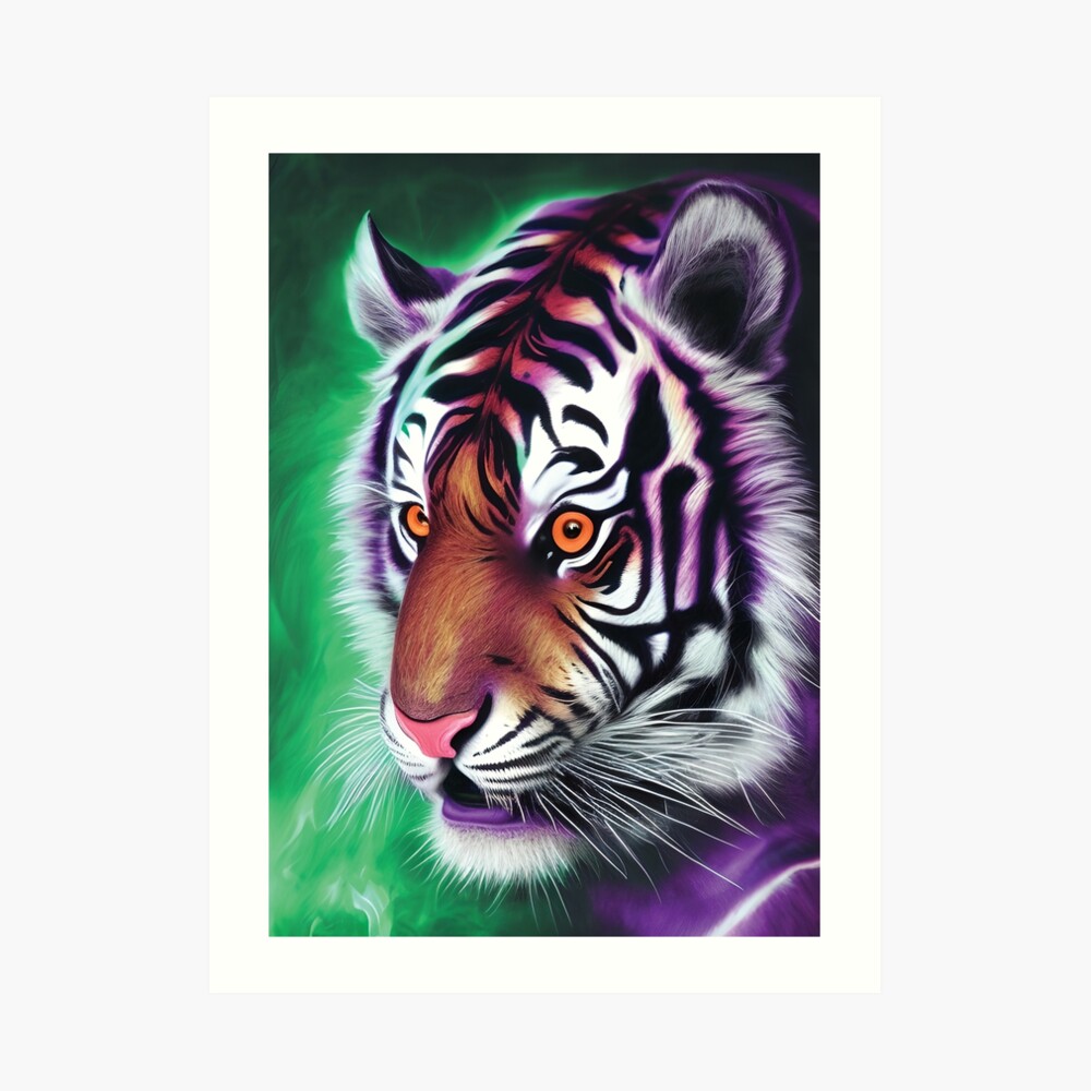 Bengal tiger face, tiger majestic, roar, psychedelic, vivid color line art