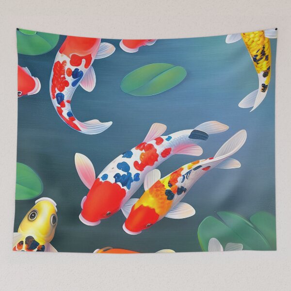 Item preview, Colorful koi fishes in pond designed and sold by angelisart.