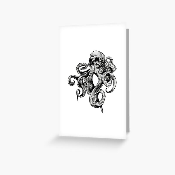 Item preview, Black and White Octopus Skull Head Tattoo designed and sold by Cesar Caligula.