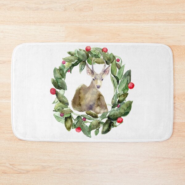 Item preview, Deer With Red Berry Wreath Christmas Themed designed and sold by Miriam Steinau.