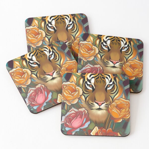 Item preview, Pretty Flowers Roses Tattoo Jungle Tiger designed and sold by ZiolaRosa.