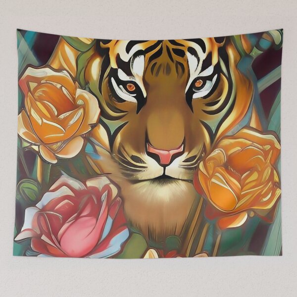 Item preview, Pretty Flowers Roses Tattoo Jungle Tiger designed and sold by ZiolaRosa.