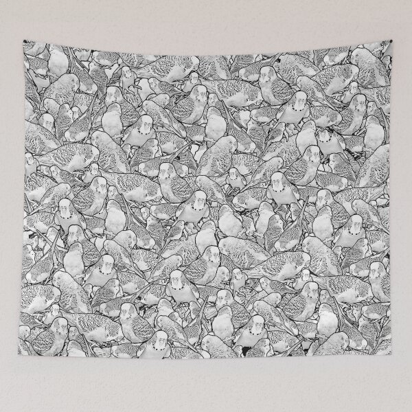 Item preview, Black And White Pencil Drawing Budgie Pattern designed and sold by Alienphysique.