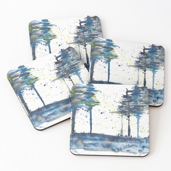 Item preview, Inspirational blue watercolor landscape, cool trees designed and sold by anaozzart.