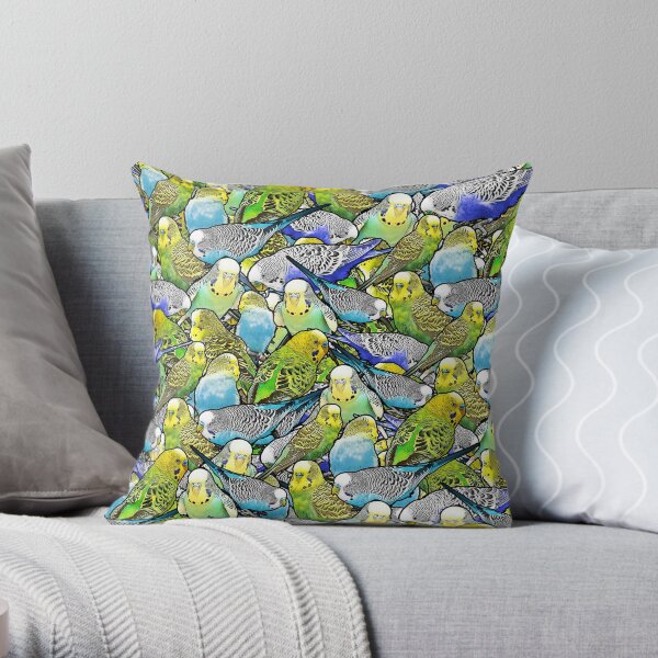 Multicoloured Colorful Budgie Pattern Throw Pillow