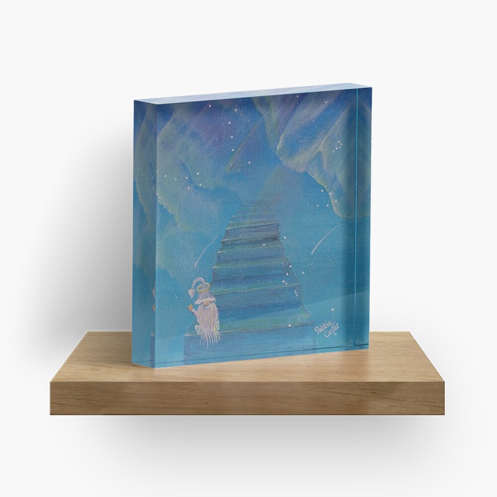 Angel Gnome on the Stairway to Heavenly Aurora Acrylic Block