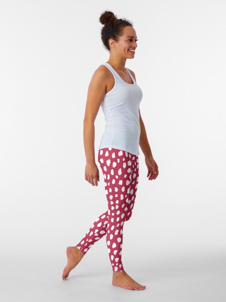 Handmade Polka Dot Paint Brush Pattern (White/Pantone Viva Magenta)  Leggings for Sale by designminds