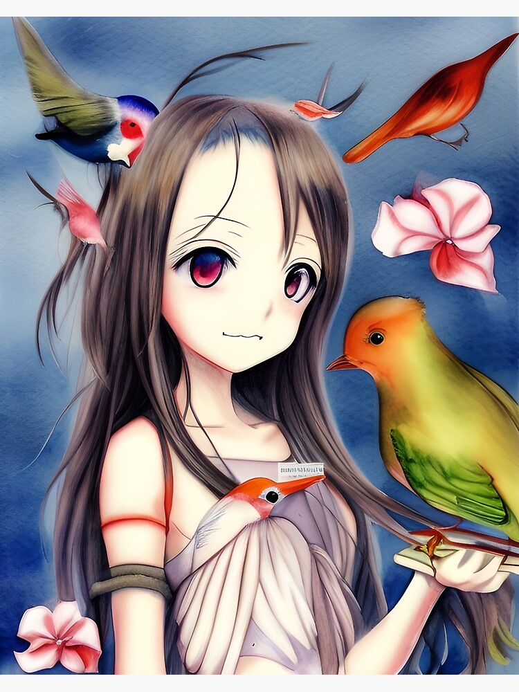 Premium Photo | Anime girl riding a bird with a birdie on her back  generative ai