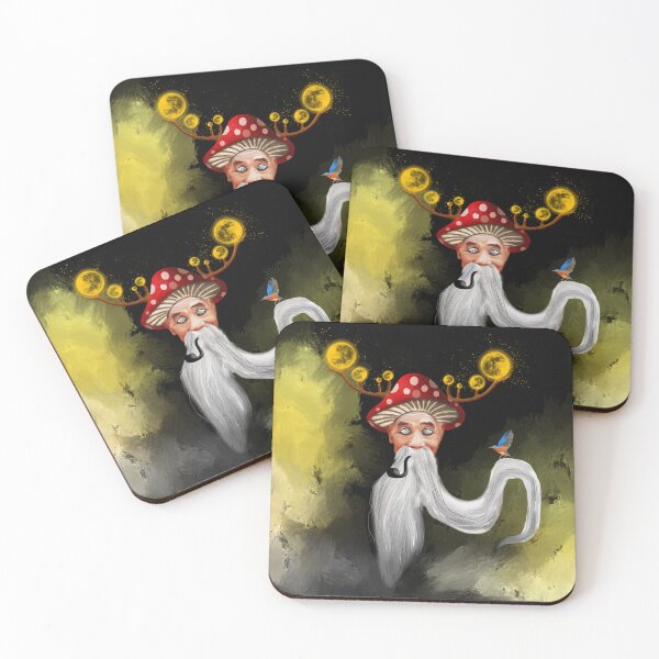 Item preview, Fantasy Art of a Wise Wizard Smoking a Pipe, wearing a Mushroom Hat - A Surreal Portrait Inspired by Wizards in Books and Literature designed and sold by InkyGenies.