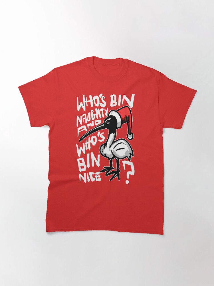 Disover Christmas Bin Chicken T Shirt,  Australian Bin Chicken Christmas Themed Tee
