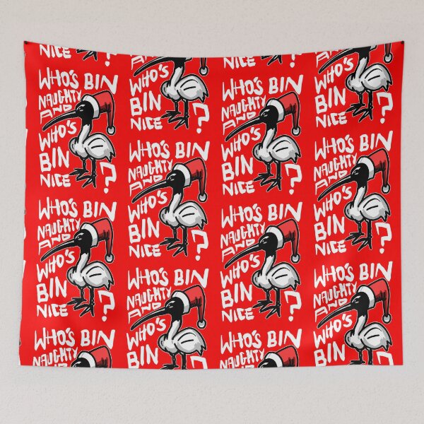 Item preview, Christmas Bin Chicken T Shirt - Australian Bin Chicken Christmas Themed Tee with quote "Who's Bin Naughty" featuring an Aussie Ibis bird! designed and sold by sketchNkustom.