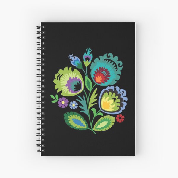 Item preview, Fleurs folkloriques polonaises vert sur noir designed and sold by Barbara Pixton.